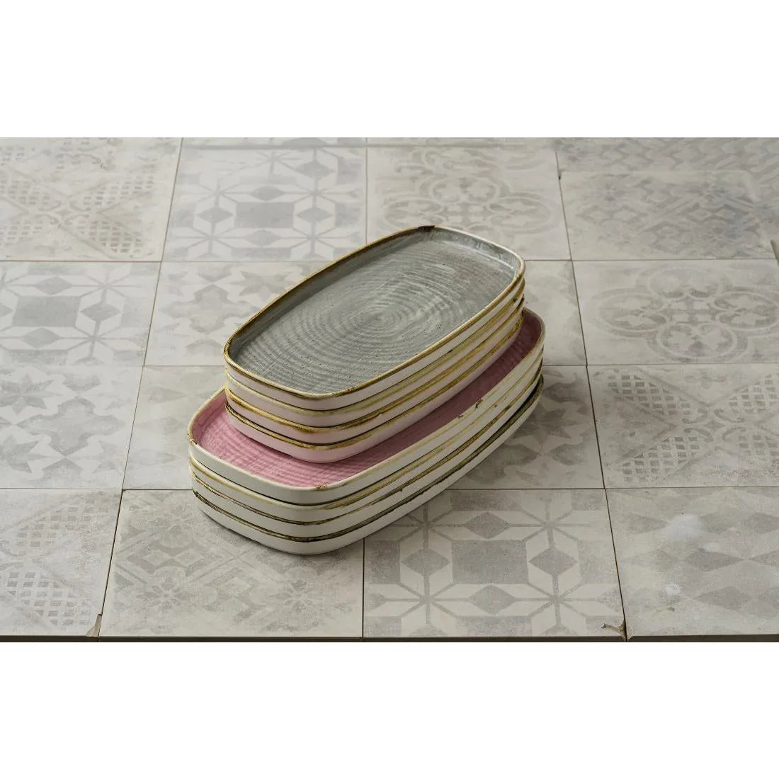 DX025 Churchill Stonecast Petal Pink Chefs Walled Oblong Plates (Pack of 6) - JD Catering Equipment Solutions Ltd