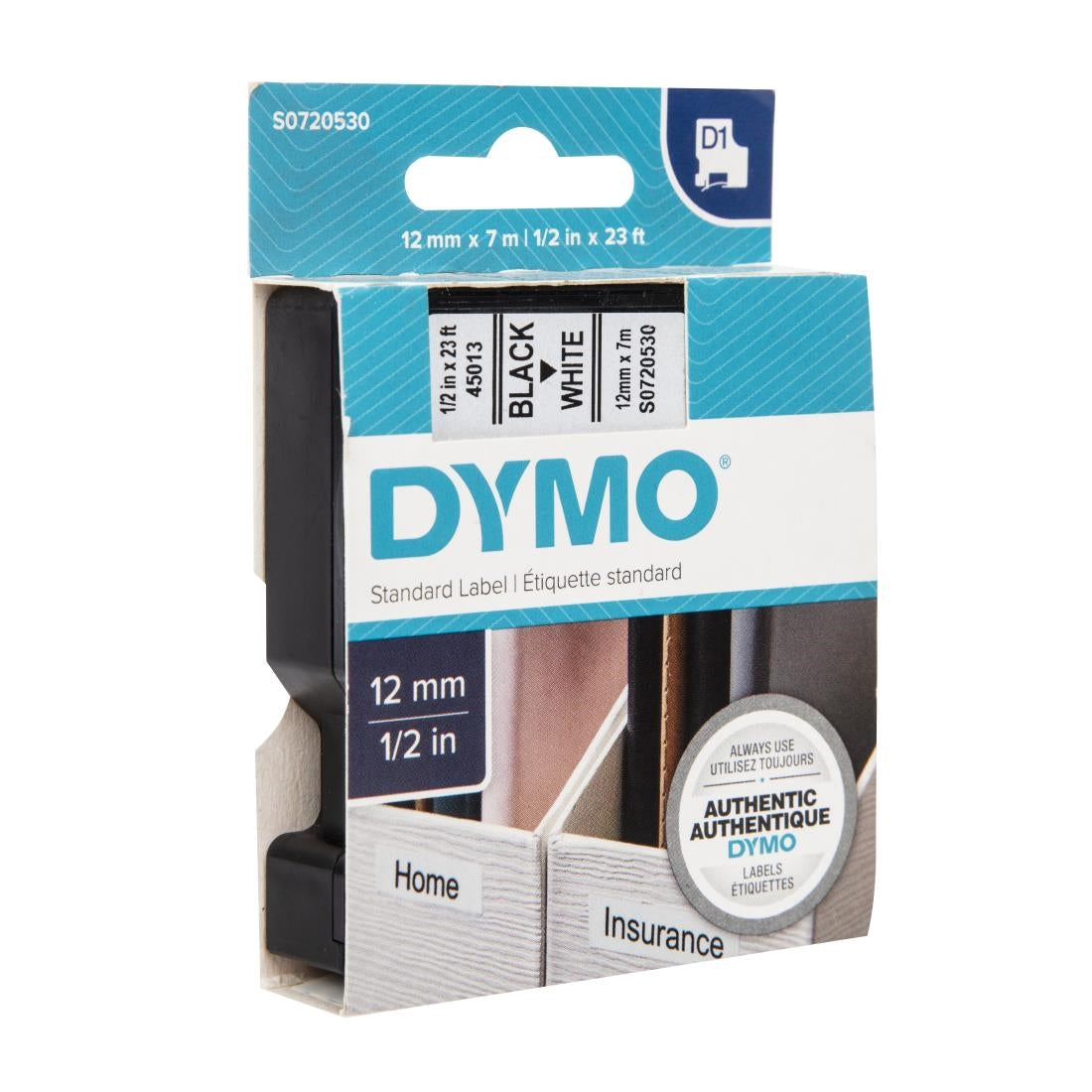 DYMO D1 Tape Refill 12mm Black on White JD Catering Equipment Solutions Ltd