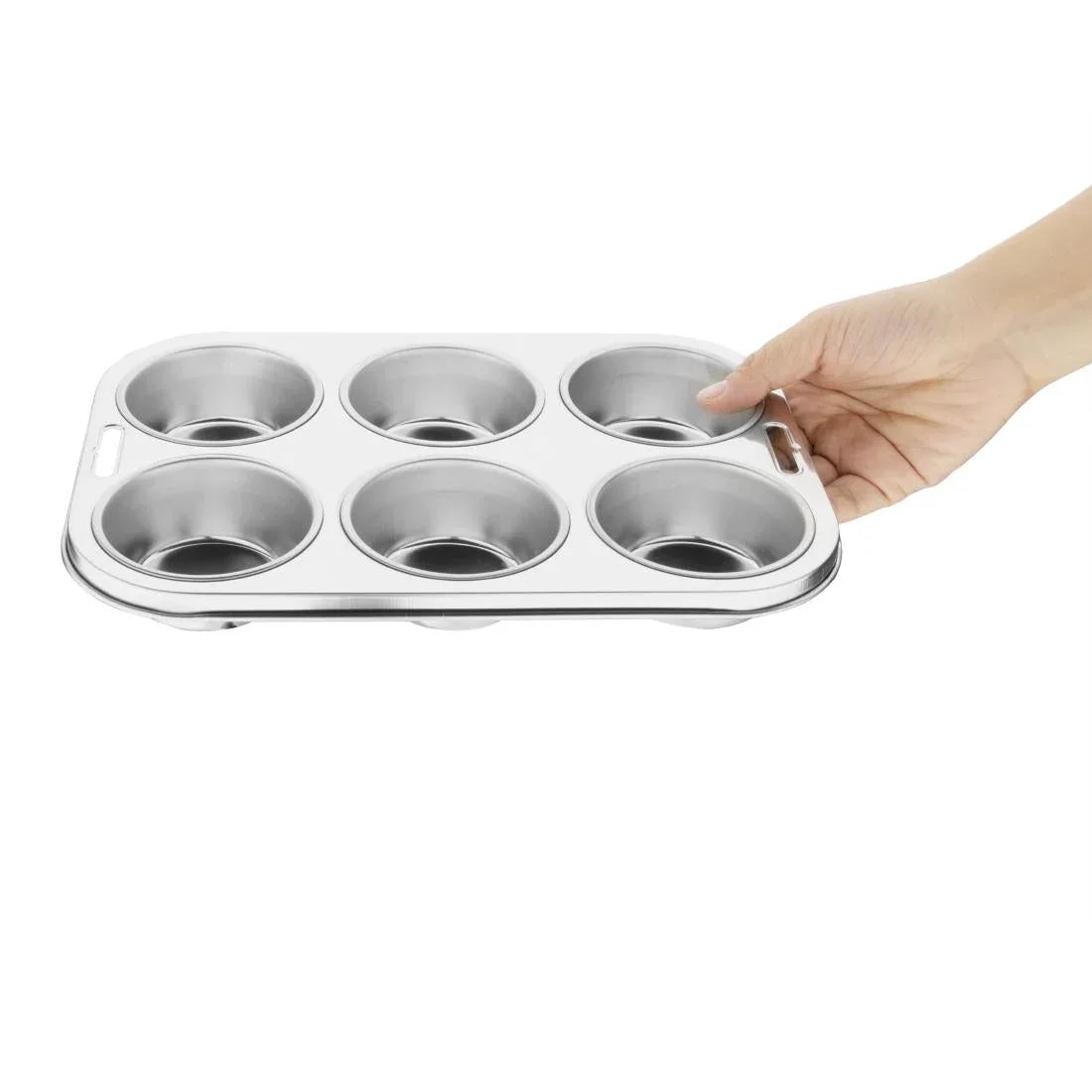 E714 Vogue Stainless Steel Deep Muffin Tray 6 Cup - JD Catering Equipment Solutions Ltd