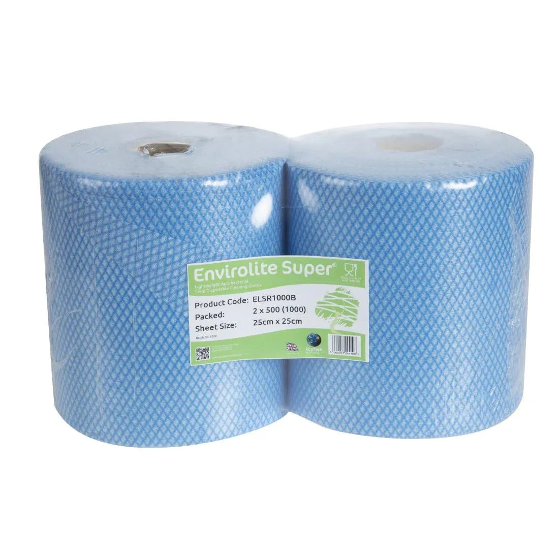FA204 EcoTech Envirolite Super Antibacterial Cleaning Cloths (Roll of 2 x 500) - JD Catering Equipment Solutions Ltd