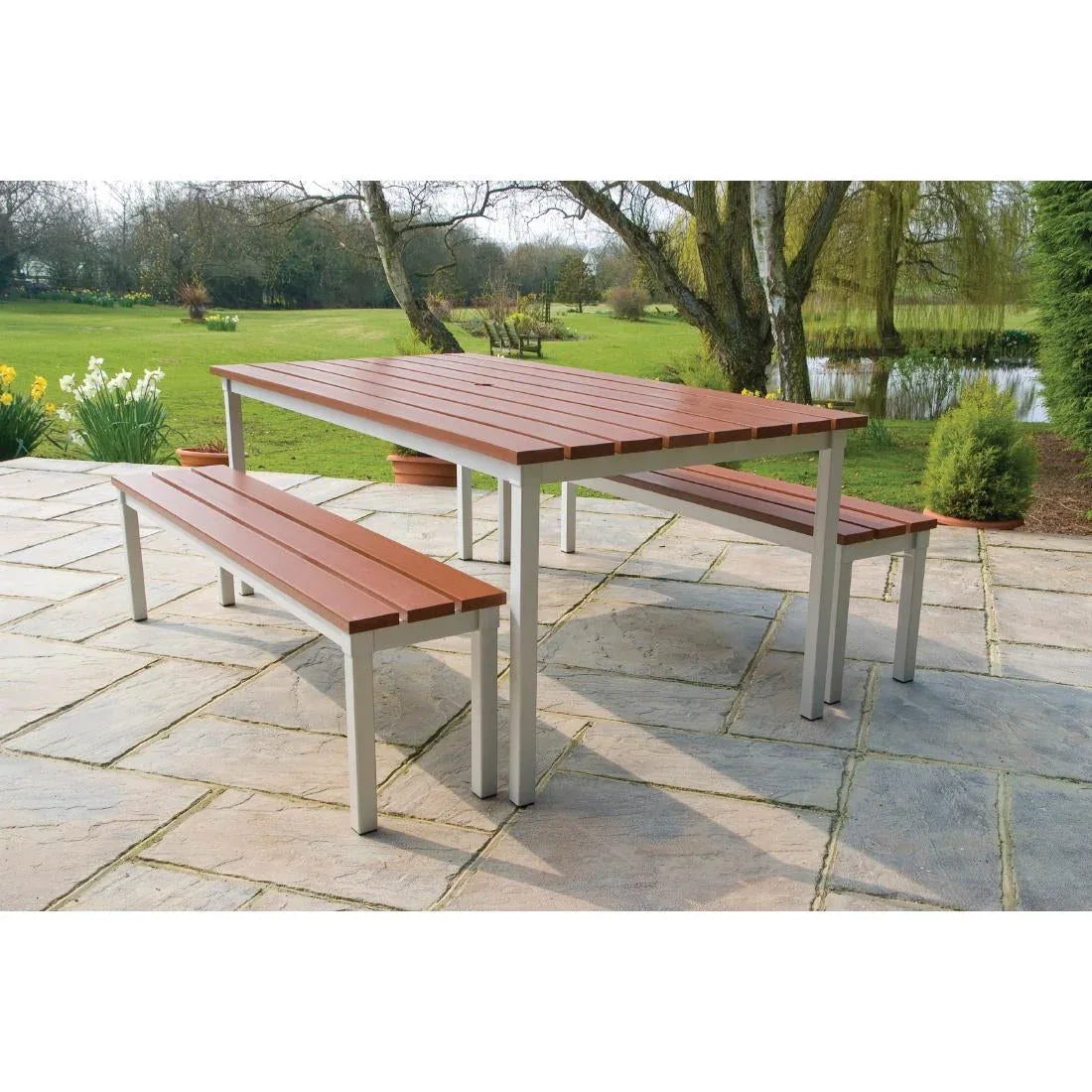 CK813 Enviro Outdoor Walnut Effect Faux Wood Bench - JD Catering Equipment Solutions Ltd
