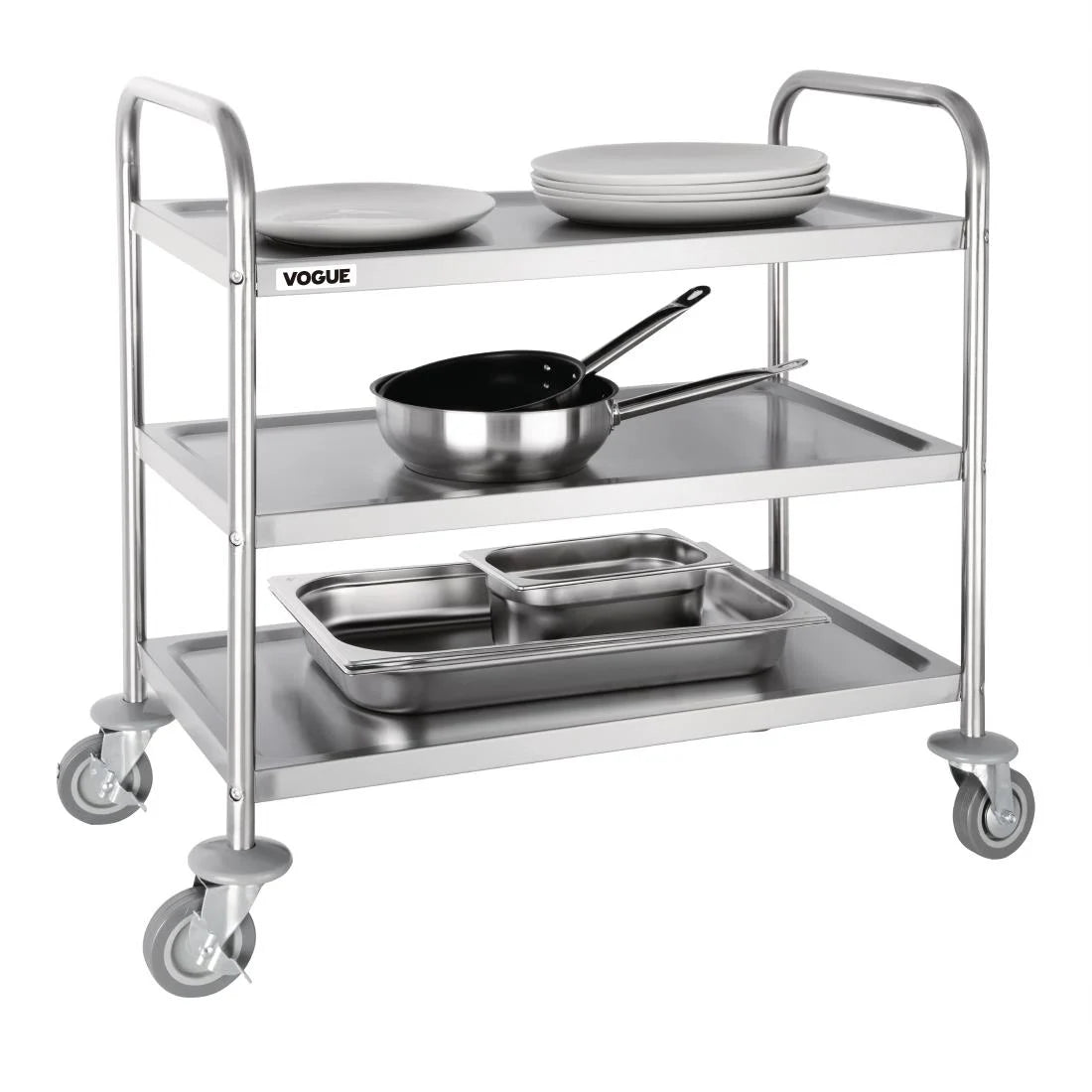 F994 Vogue Stainless Steel 3 Tier Clearing Trolley Medium JD Catering Equipment Solutions Ltd