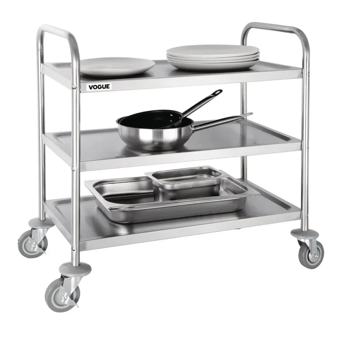 F994 Vogue Stainless Steel 3 Tier Clearing Trolley Medium - JD Catering Equipment Solutions Ltd