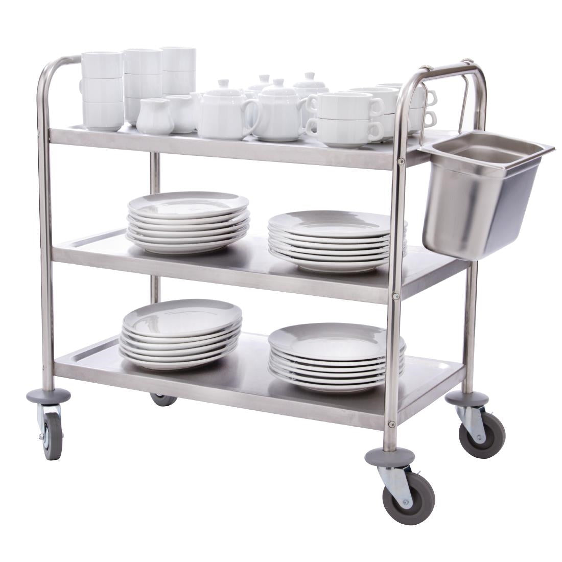 F995 Vogue Stainless Steel 3 Tier Clearing Trolley Large JD Catering Equipment Solutions Ltd