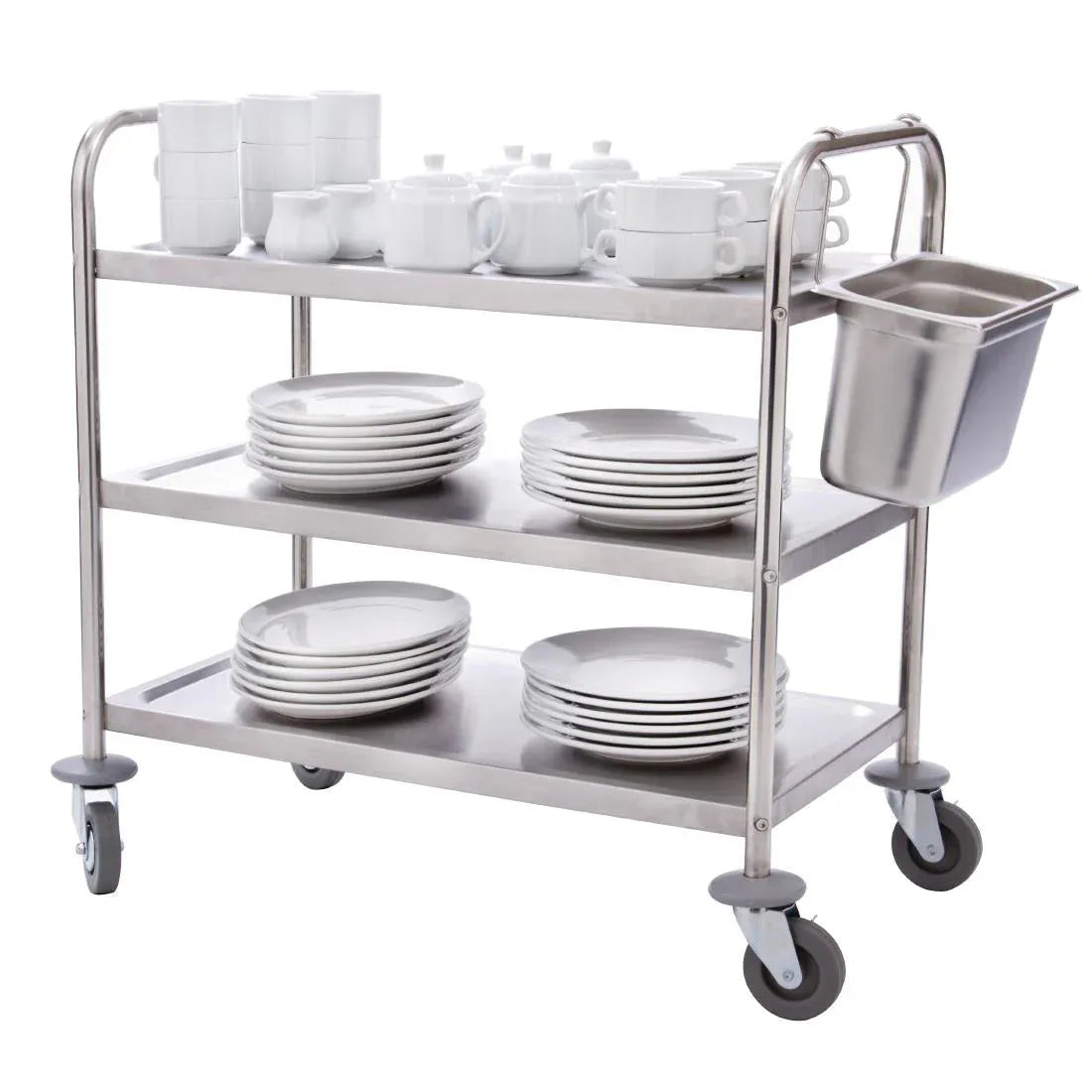 F995 Vogue Stainless Steel 3 Tier Clearing Trolley Large - JD Catering Equipment Solutions Ltd