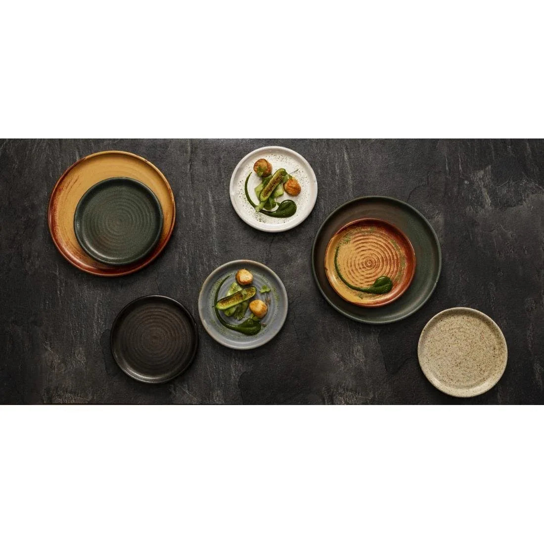 FA324 Olympia Canvas Small Rim Round Plate Green Verdigris 265mm (Pack of 6) - JD Catering Equipment Solutions Ltd