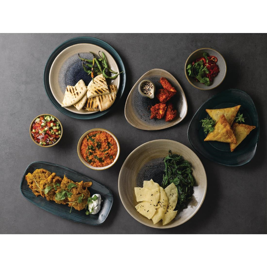 FA599 Churchill Stonecast Patina Oblong Chef Plates Rustic Teal 355 x 189mm (Pack of 6) JD Catering Equipment Solutions Ltd