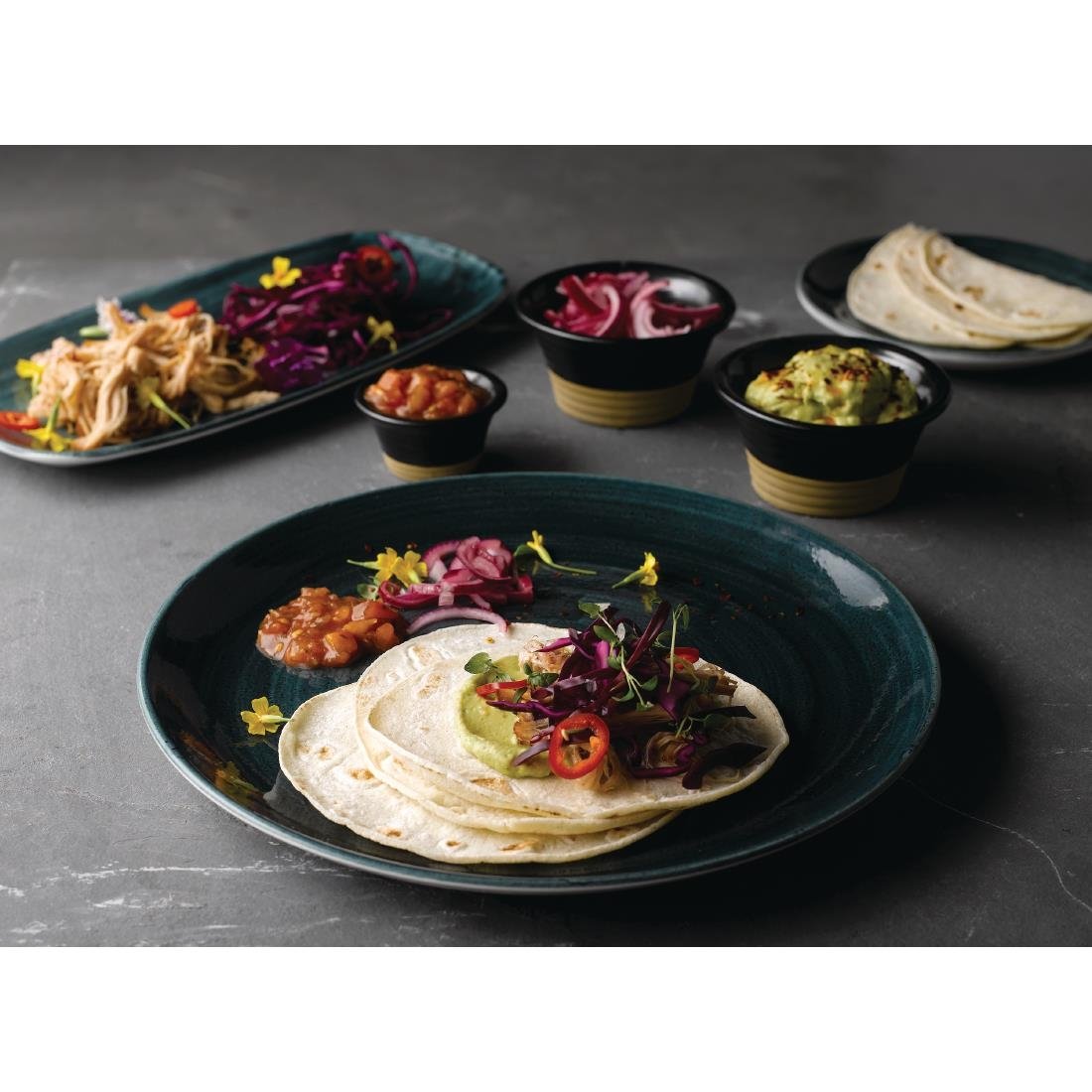 FA629 Churchill Stone Oblong Chef Plates Aquamarine 189 x 355mm (Pack of 6) JD Catering Equipment Solutions Ltd