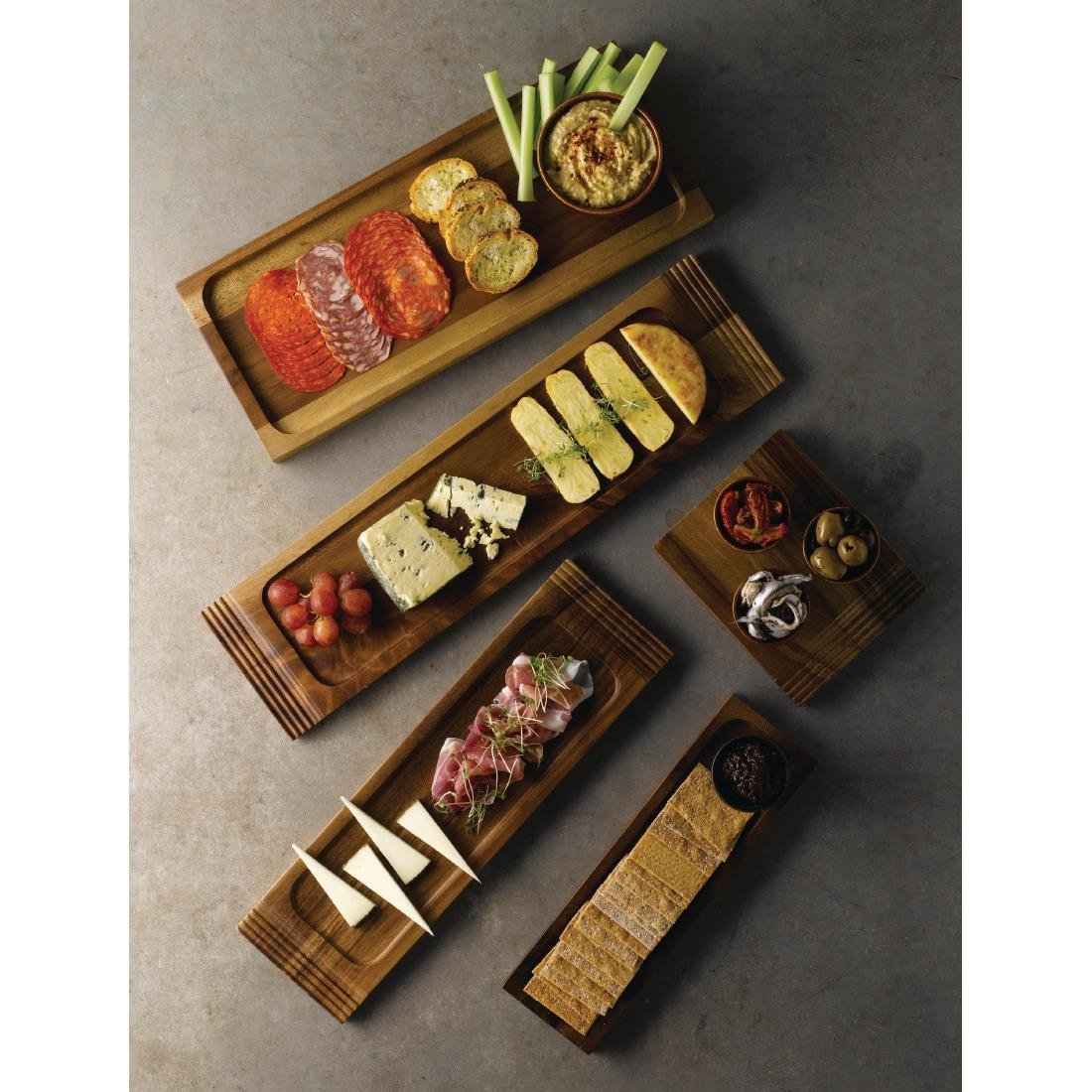 FA672 Churchill Alchemy Wood Large Double Handled Boards 495 x 130mm (Pack of 4) JD Catering Equipment Solutions Ltd