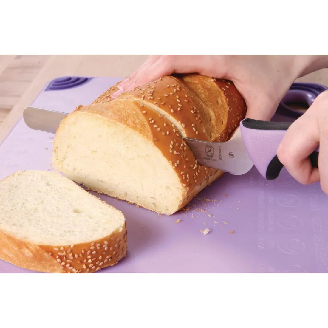 FB504 Mercer Millennia Culinary Allergen Safety Offset Serrated Bread Knife 20cm - JD Catering Equipment Solutions Ltd
