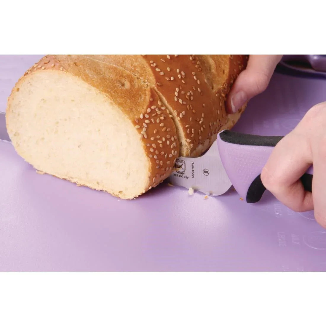 FB504 Mercer Millennia Culinary Allergen Safety Offset Serrated Bread Knife 20cm - JD Catering Equipment Solutions Ltd