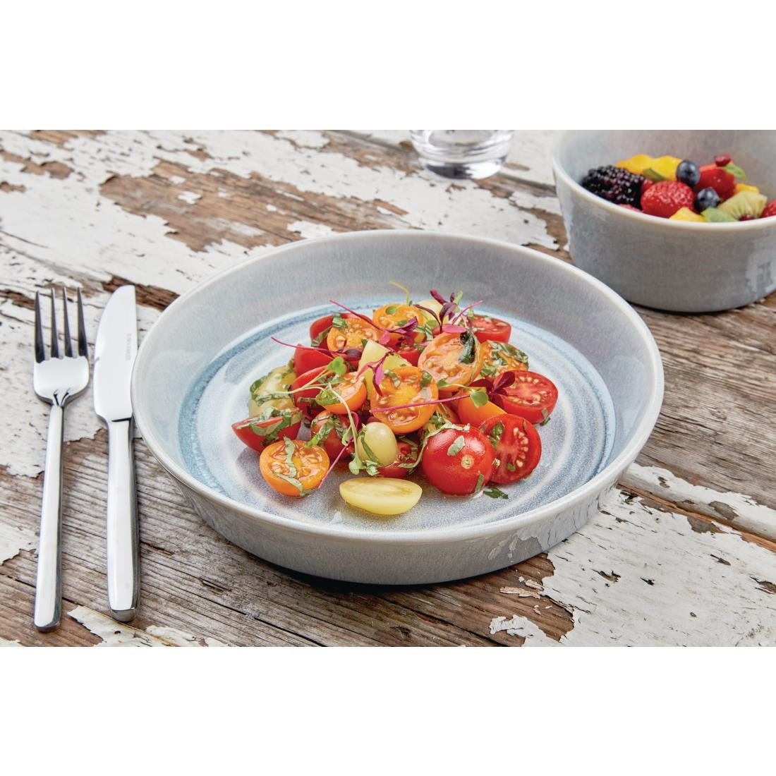 FB565 Olympia Cavolo Flat Round Bowls Ice Blue 143mm (Pack of 6) JD Catering Equipment Solutions Ltd