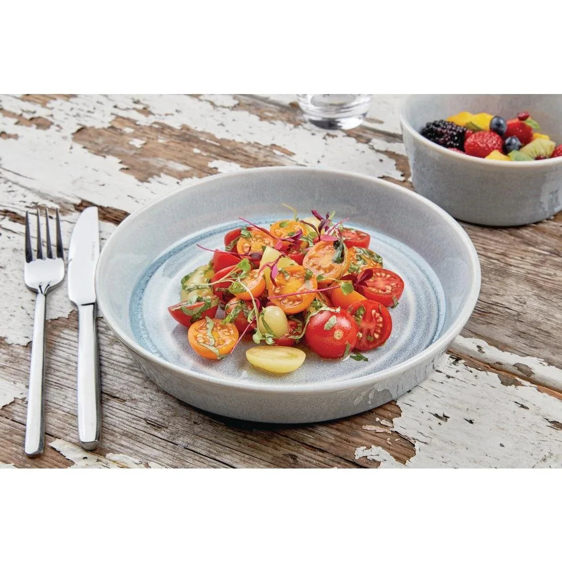 FB566 Olympia Cavolo Flat Round Bowls Ice Blue 220mm (Pack of 4) - JD Catering Equipment Solutions Ltd