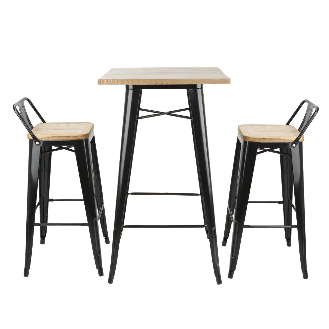 FB595 Bolero Bistro Bar Table with Wooden Top Black - JD Catering Equipment Solutions Ltd