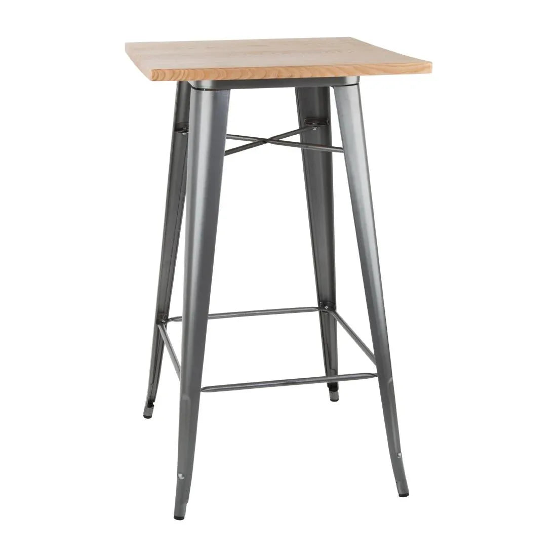 FB596 Bolero Bistro Bar Table with Wooden Top Gun Metal - JD Catering Equipment Solutions Ltd