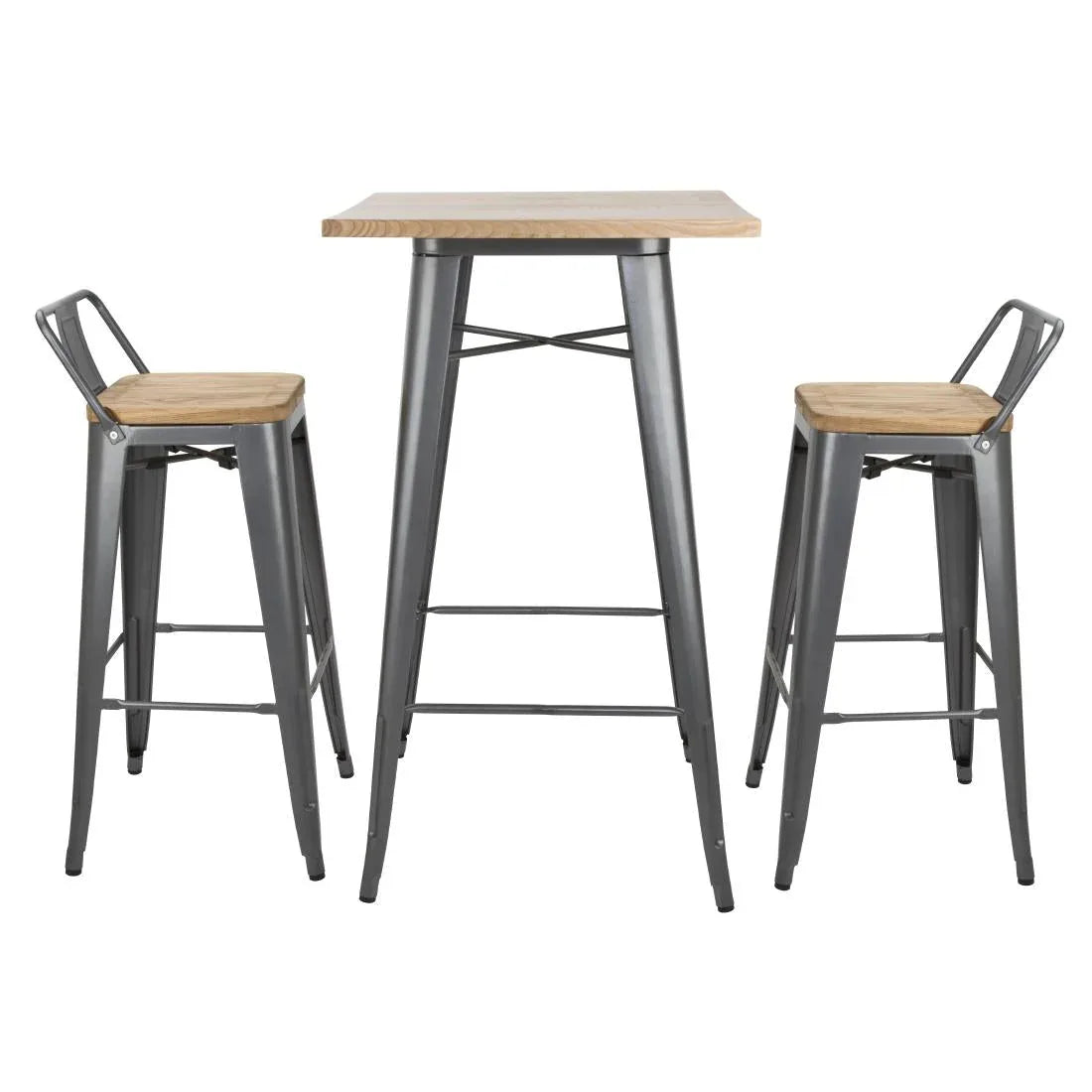 FB596 Bolero Bistro Bar Table with Wooden Top Gun Metal - JD Catering Equipment Solutions Ltd