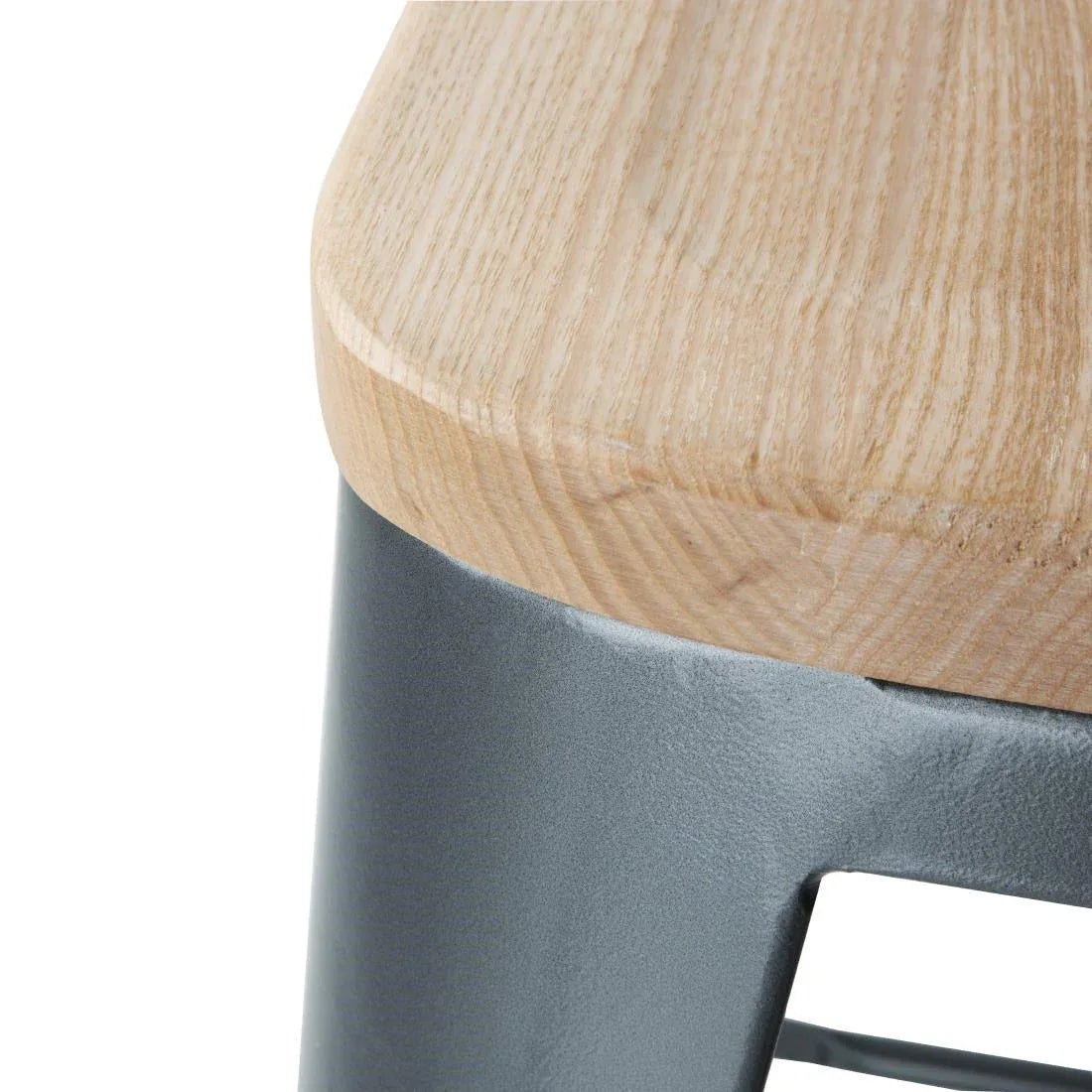 FB624 Bolero Bistro Backrest High Stools with Wooden Seat Pad Gun Metal (Pack of 4) - JD Catering Equipment Solutions Ltd