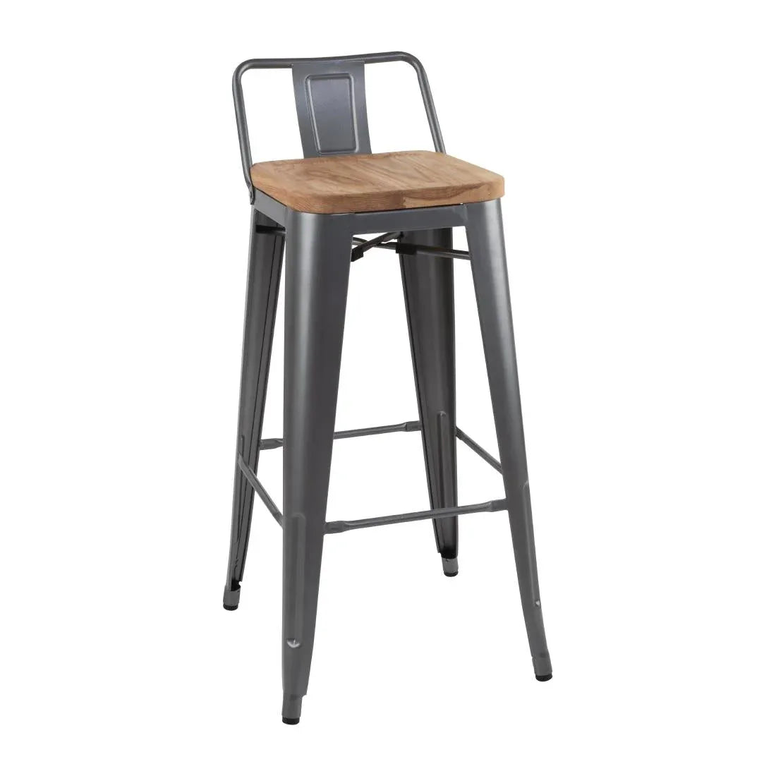 FB624 Bolero Bistro Backrest High Stools with Wooden Seat Pad Gun Metal (Pack of 4) - JD Catering Equipment Solutions Ltd
