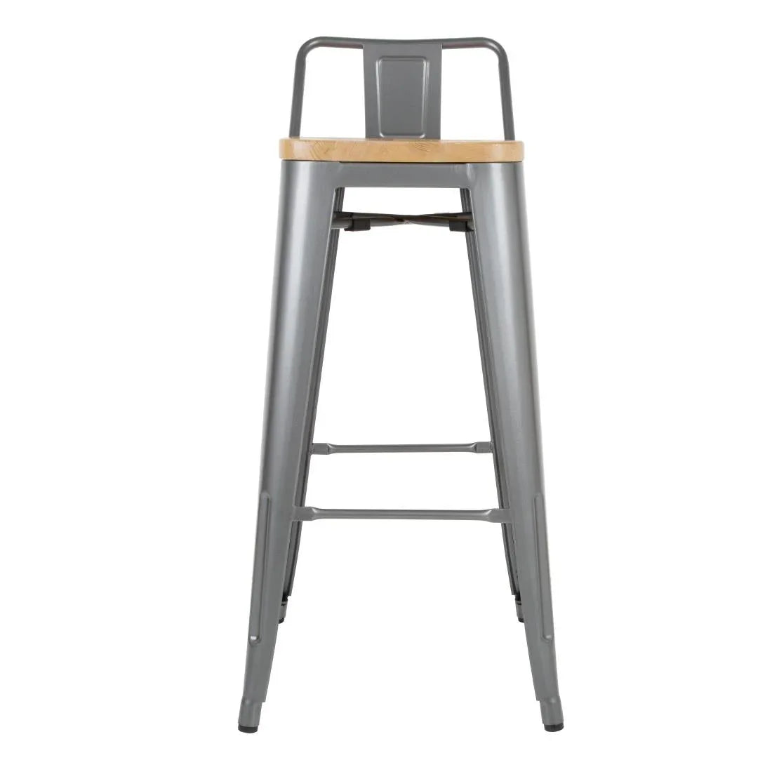 FB624 Bolero Bistro Backrest High Stools with Wooden Seat Pad Gun Metal (Pack of 4) - JD Catering Equipment Solutions Ltd