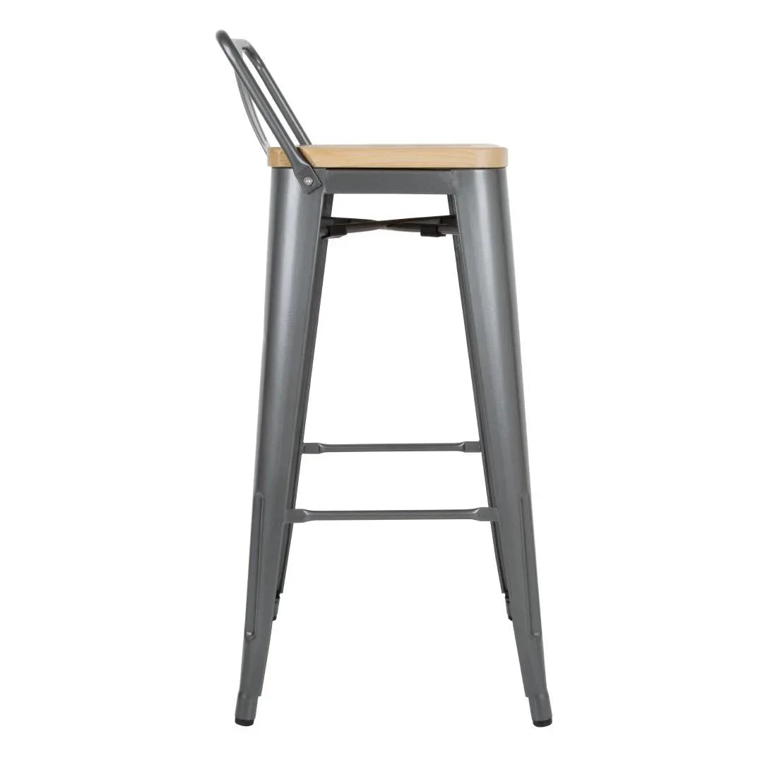 FB624 Bolero Bistro Backrest High Stools with Wooden Seat Pad Gun Metal (Pack of 4) - JD Catering Equipment Solutions Ltd