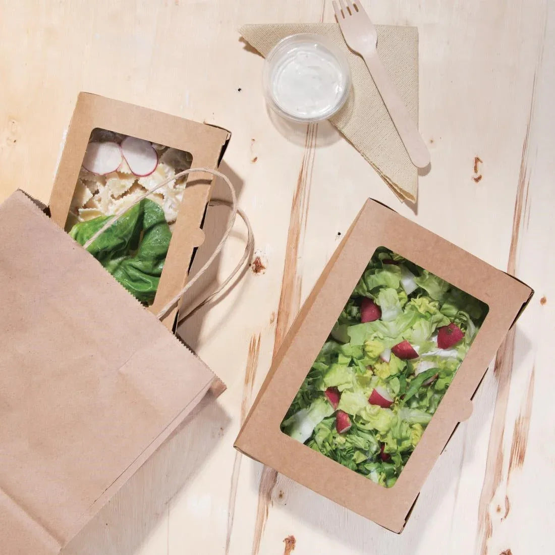 FB678 Fiesta Compostable Salad Boxes with PLA Windows 1600ml (Pack of 200) - JD Catering Equipment Solutions Ltd