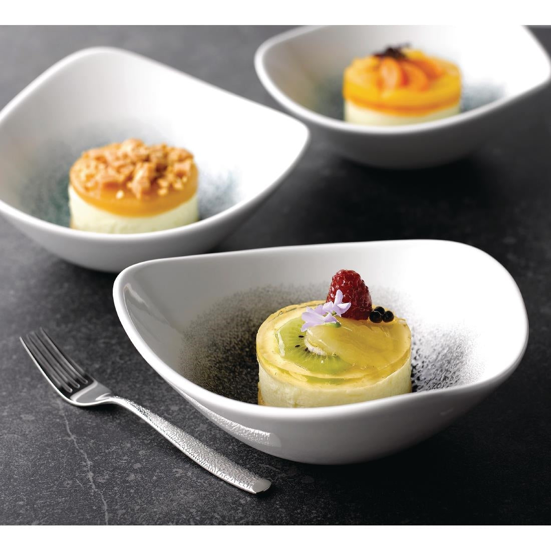 FC134 Churchill Studio Prints Raku Triangle Bowls Quartz Black 185mm 370ml (Pack of 12) JD Catering Equipment Solutions Ltd