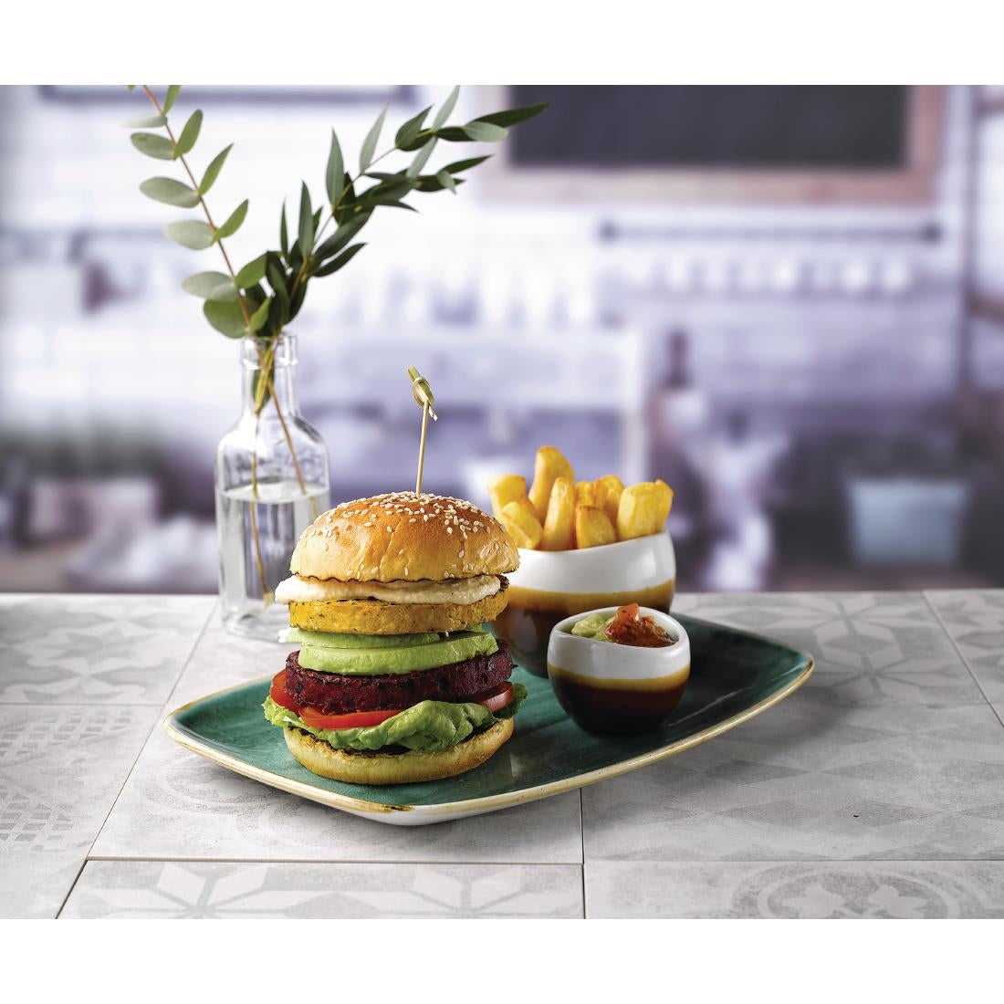 FC152 Churchill Stonecast No. 9 Oblong Chefs Plates 355 x 245mm Samphire Green (Pack of 6) JD Catering Equipment Solutions Ltd