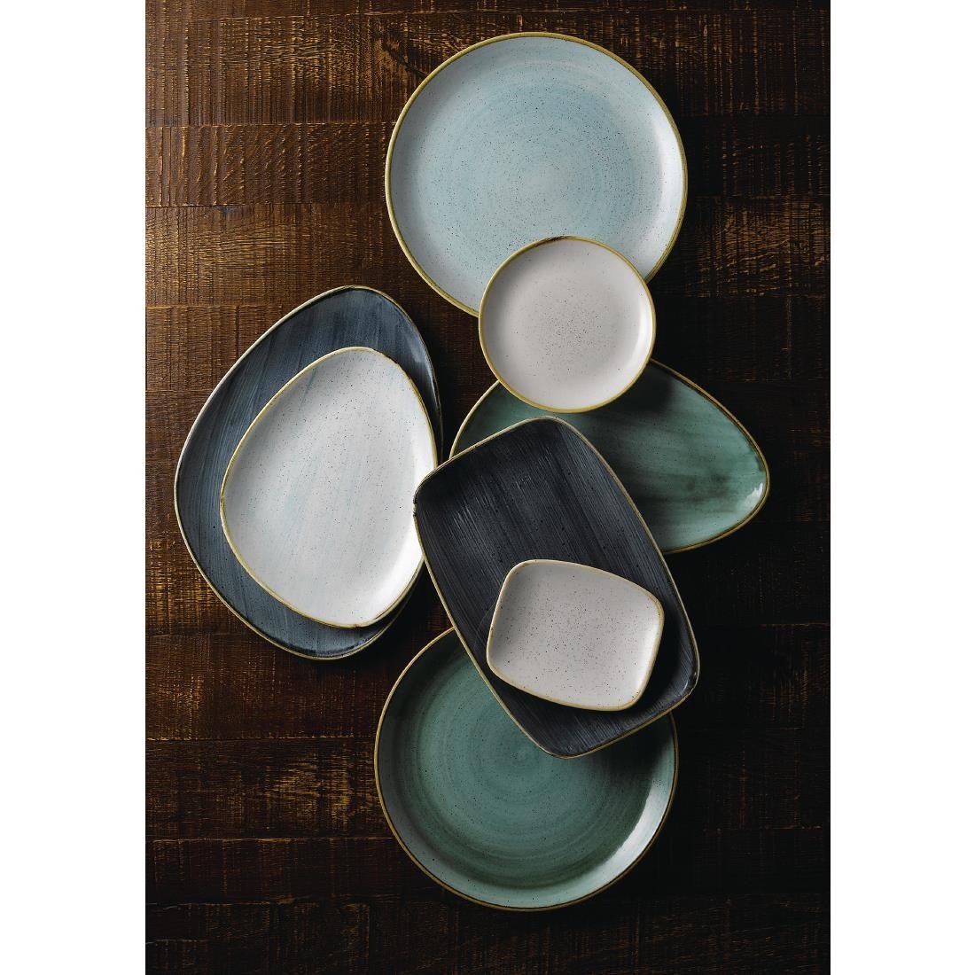 FC156 Churchill Stonecast Triangular Chefs Plates 304 x 205mm Samphire Green (Pack of 6) JD Catering Equipment Solutions Ltd