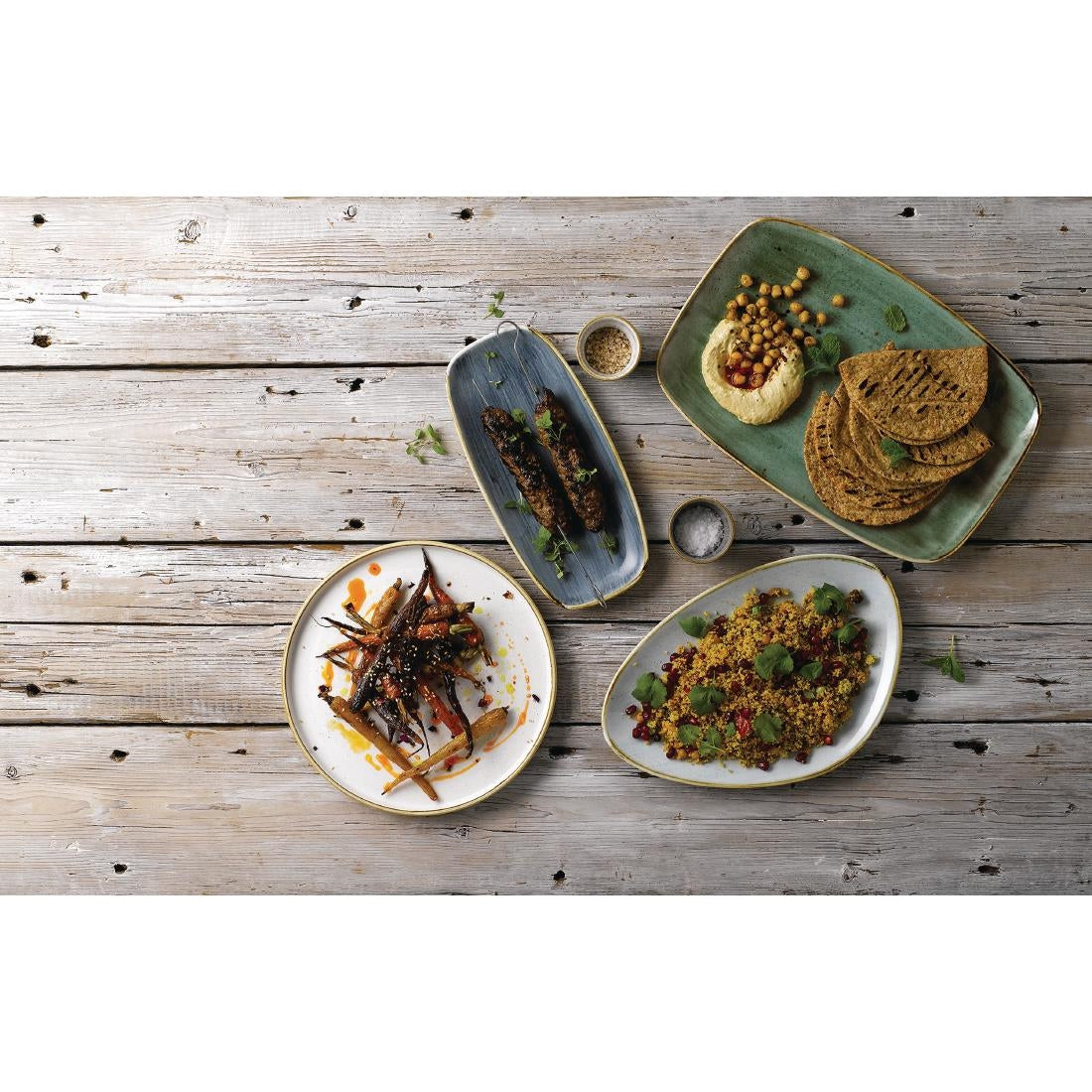 FC159 Churchill Stonecast Triangular Chefs Plates Duck Egg 304 x 205mm (Pack of 6) JD Catering Equipment Solutions Ltd