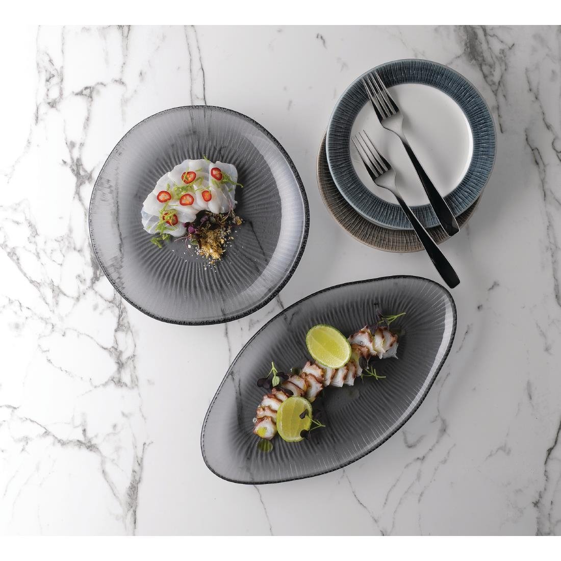 FC205 Churchill Bamboo Organic Oval Glass Platter Dusk 295 x 162mm (Pack of 6) JD Catering Equipment Solutions Ltd