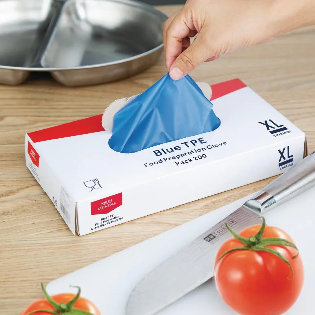 FC488-XL Nisbets Essentials Powder-Free TPE Gloves Blue XL (Pack of 200) - JD Catering Equipment Solutions Ltd