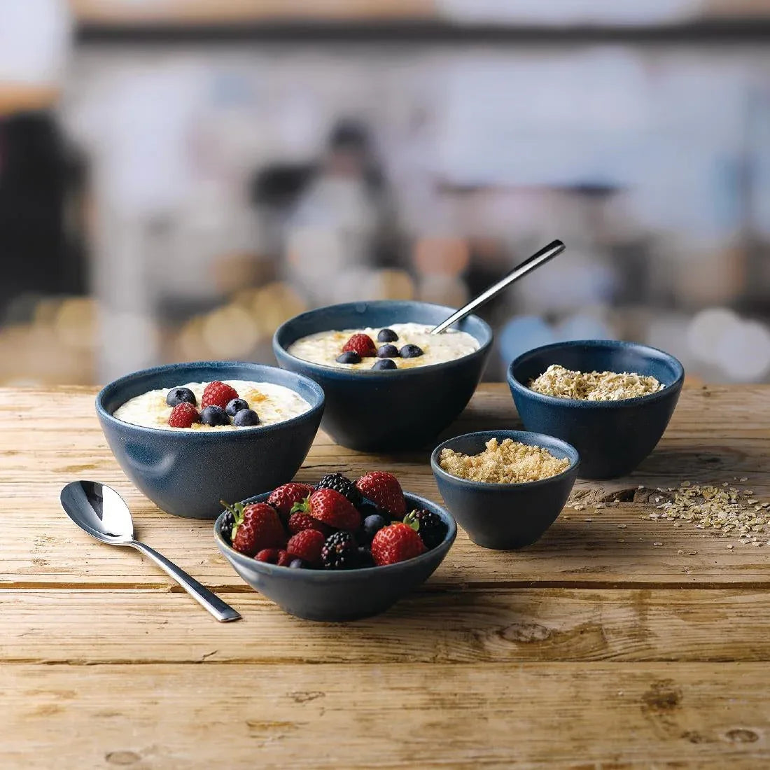 FD823 Churchill Nourish Oslo Contour Shallow Bowl Blue 116mm (Pack of 12) - JD Catering Equipment Solutions Ltd