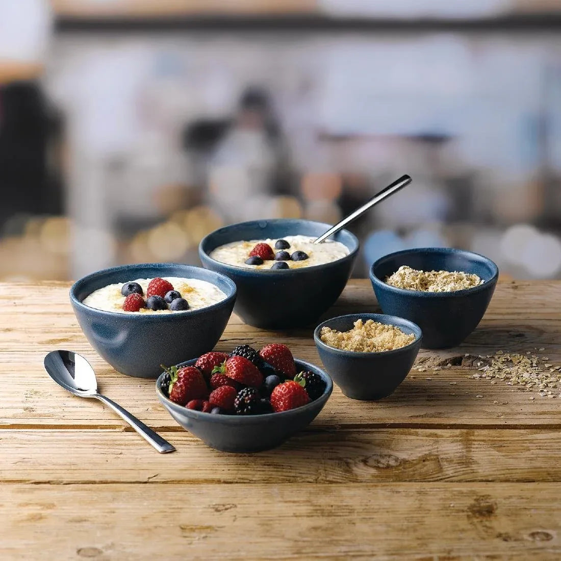 FD828 Churchill Nourish Oslo Contour Deep Bowl Blue 102mm (Pack of 12) - JD Catering Equipment Solutions Ltd