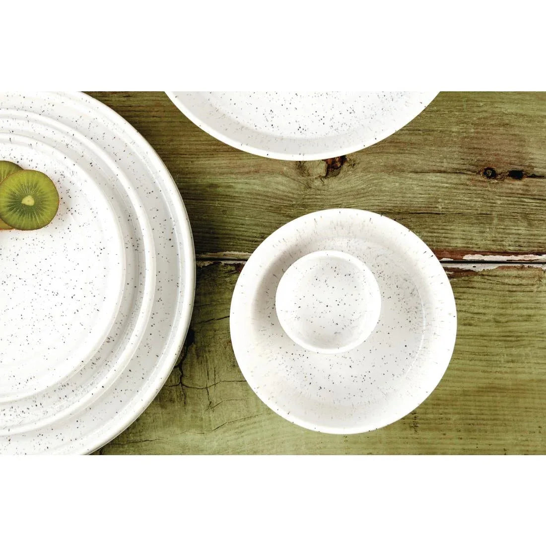FD900 Olympia Cavolo Flat Round Bowls White Speckle 143mm (Pack of 6) - JD Catering Equipment Solutions Ltd
