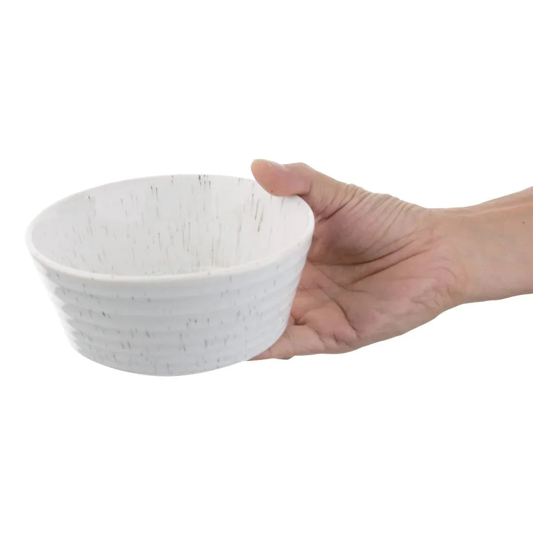 FD900 Olympia Cavolo Flat Round Bowls White Speckle 143mm (Pack of 6) - JD Catering Equipment Solutions Ltd
