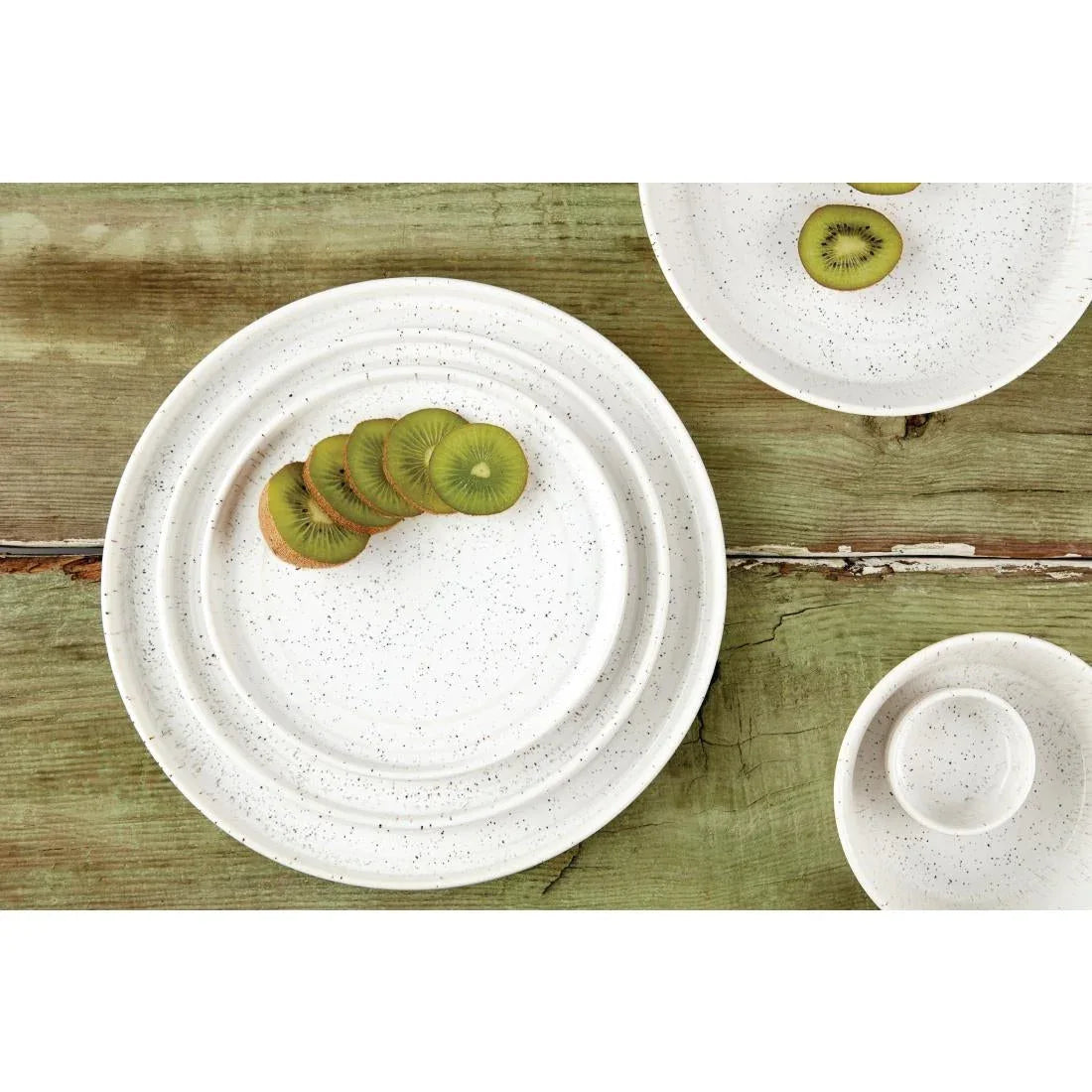 FD900 Olympia Cavolo Flat Round Bowls White Speckle 143mm (Pack of 6) - JD Catering Equipment Solutions Ltd