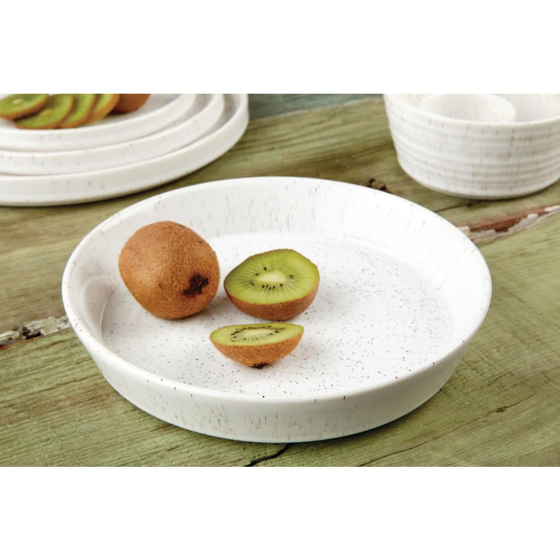 FD901 Olympia Cavolo Flat Round Bowls White Speckle 220mm (Pack of 4) JD Catering Equipment Solutions Ltd