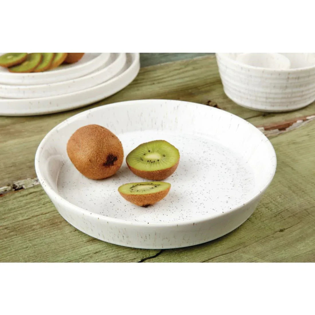 FD901 Olympia Cavolo Flat Round Bowls White Speckle 220mm (Pack of 4) - JD Catering Equipment Solutions Ltd