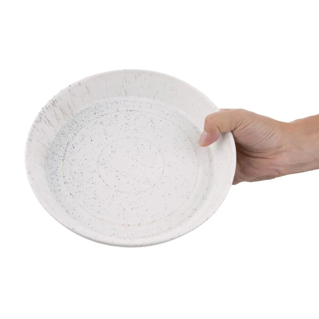 FD901 Olympia Cavolo Flat Round Bowls White Speckle 220mm (Pack of 4) - JD Catering Equipment Solutions Ltd