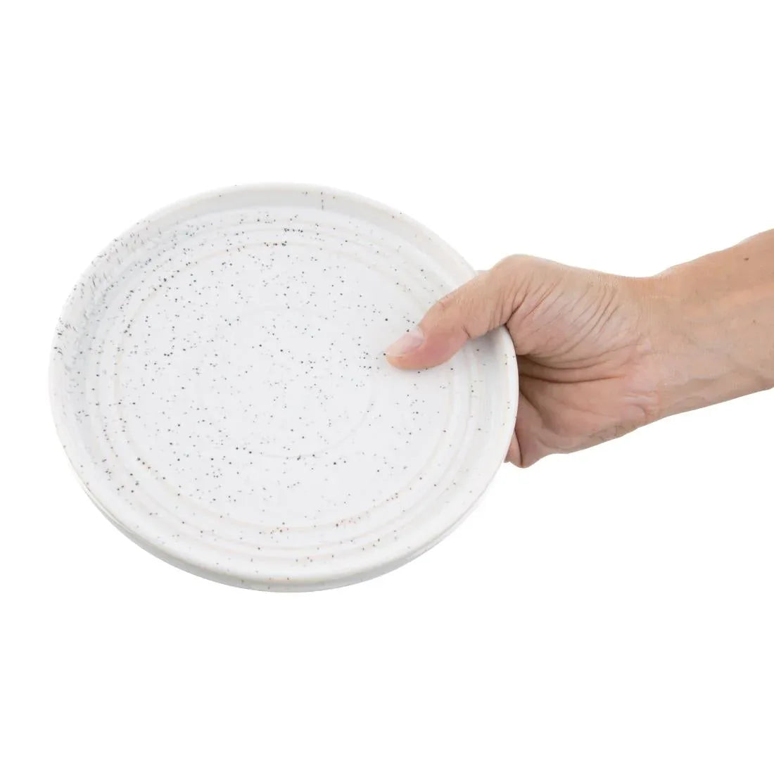 FD902 Olympia Cavolo Flat Round Plates White Speckle 180mm (Pack of 6) - JD Catering Equipment Solutions Ltd
