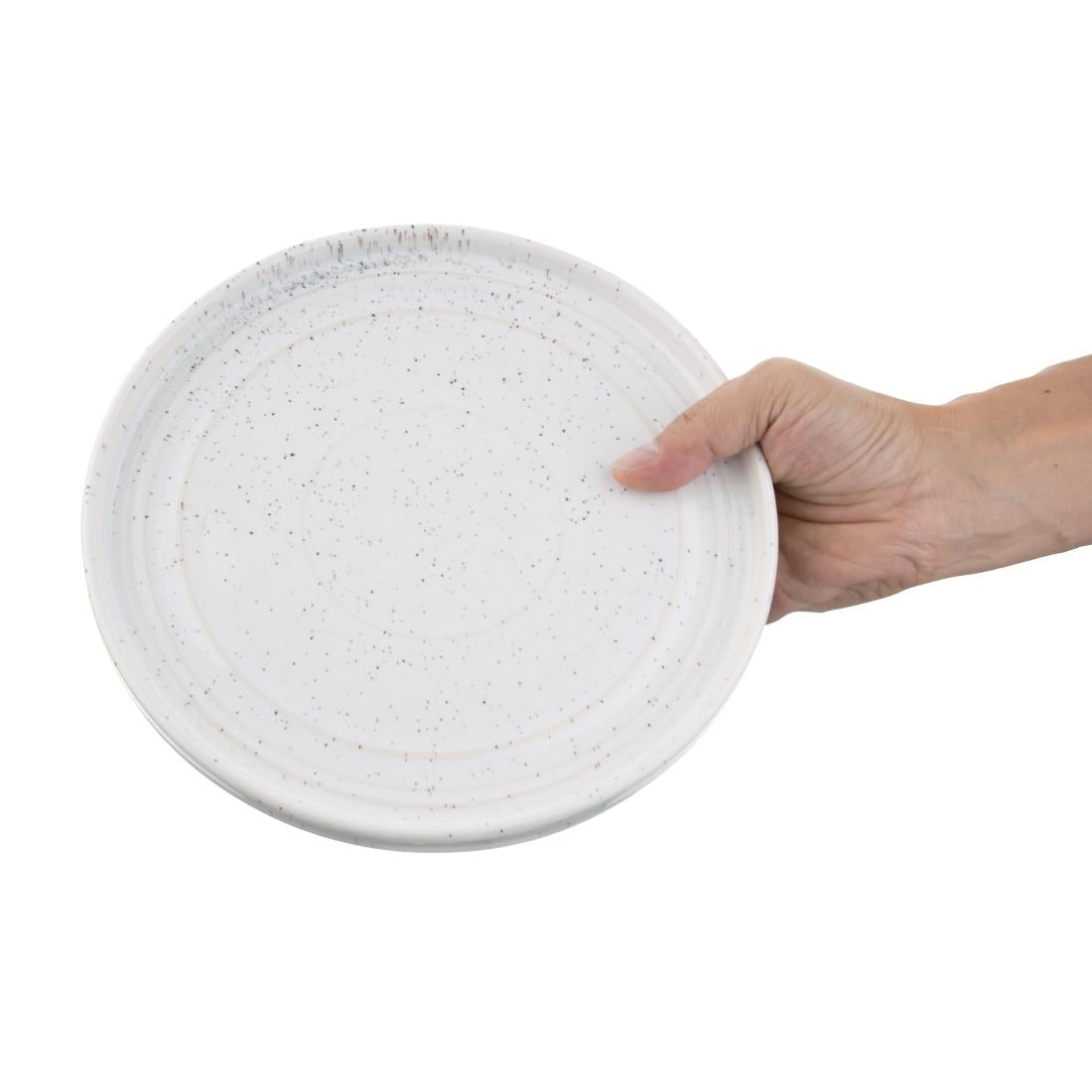 FD903 Olympia Cavolo Flat Round Plates White Speckle 220mm (Pack of 6) JD Catering Equipment Solutions Ltd