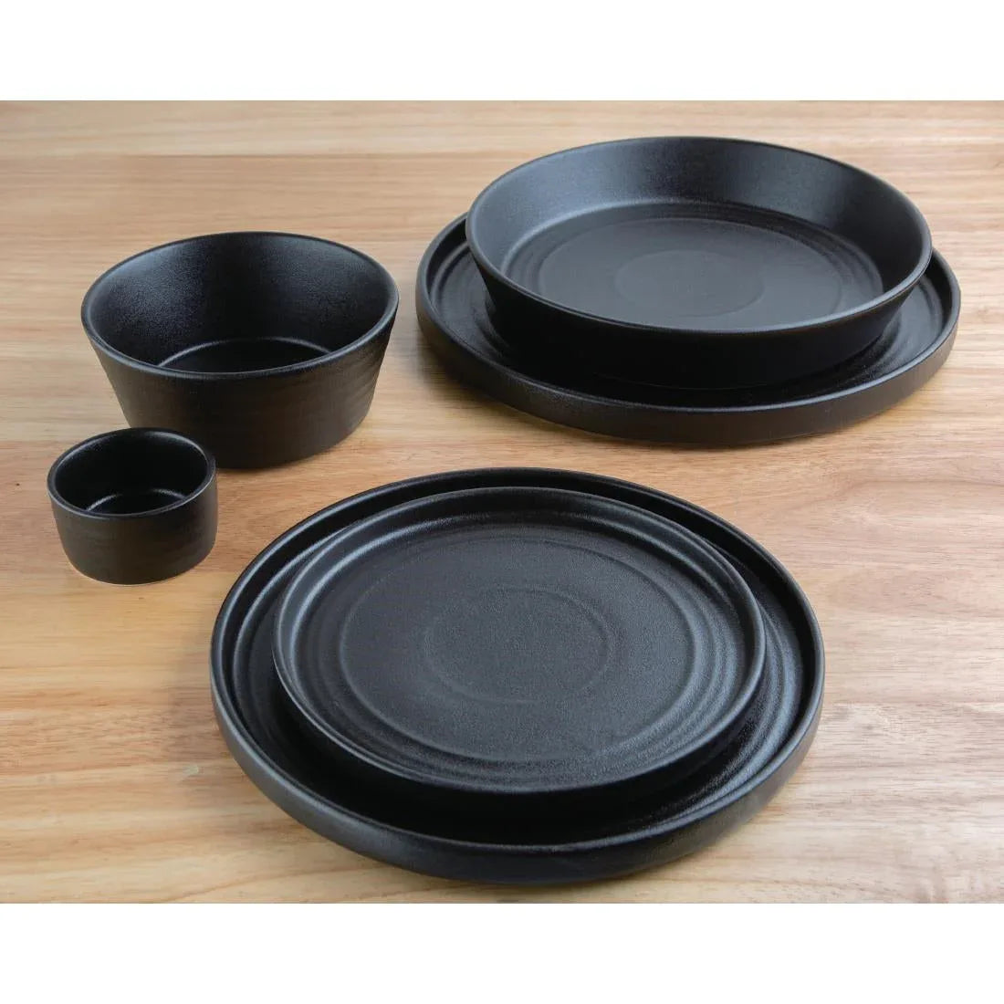 FD908 Olympia Cavolo Flat Round Plates Textured Black 180mm (Pack of 6) - JD Catering Equipment Solutions Ltd