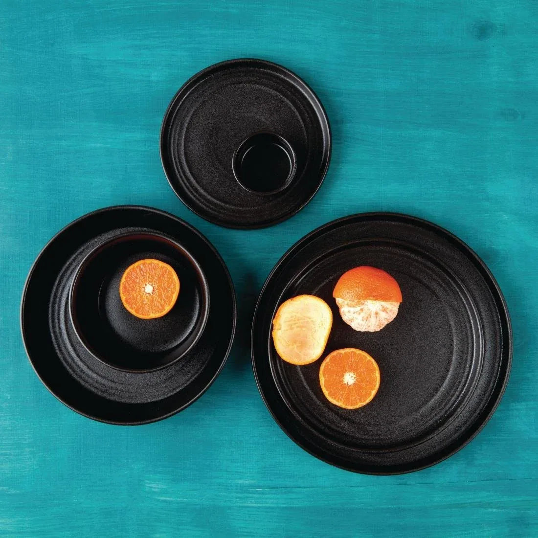 FD910 Olympia Cavolo Textured Black Flat Round Plates 270mm (Pack of 4) - JD Catering Equipment Solutions Ltd