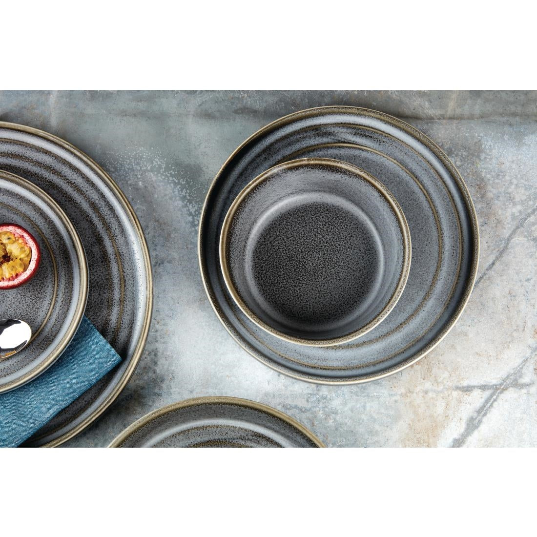 FD918 Olympia Cavolo Flat Round Bowls Charcoal Dusk 143mm (Pack of 6) JD Catering Equipment Solutions Ltd