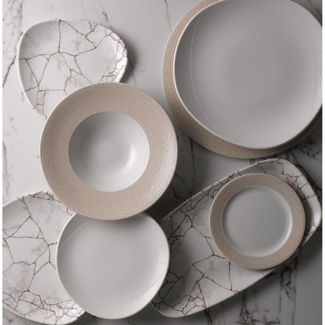 FR064 Churchill Studio Prints Kintsugi Agate Grey Chefs Oblong Plate 352 x 187mm (Pack of 6) JD Catering Equipment Solutions Ltd