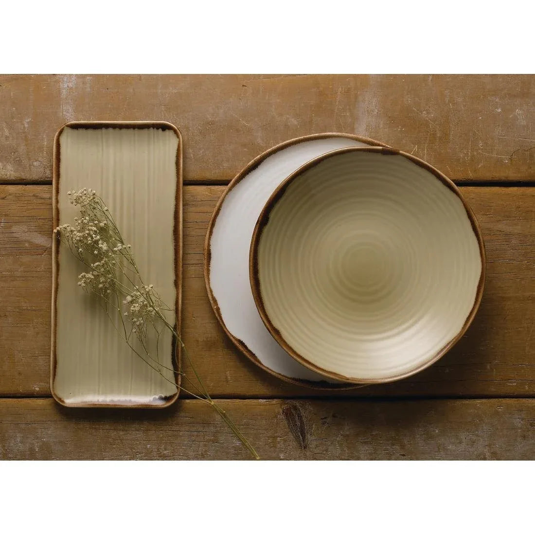 FR083 Dudson Harvest Linen Organic Coupe Rect Platter 349 x 158mm (Pack of 6) - JD Catering Equipment Solutions Ltd