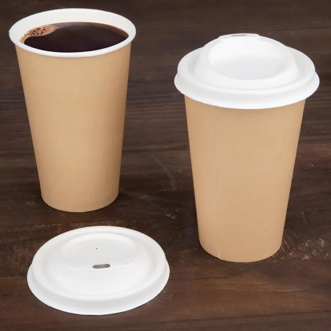 FS061 Fiesta Compostable Bagasse Coffee Cup Lids 340ml / 12oz (Pack of 1000) - JD Catering Equipment Solutions Ltd