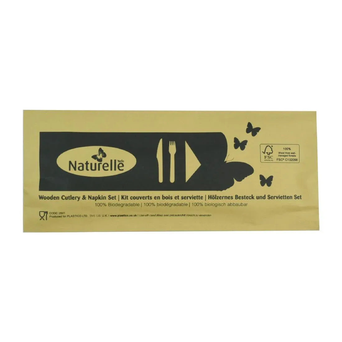 FS167 eGreen Individually Wrapped 3-in-1 Wooden Cutlery Set (Pack of 250) - JD Catering Equipment Solutions Ltd