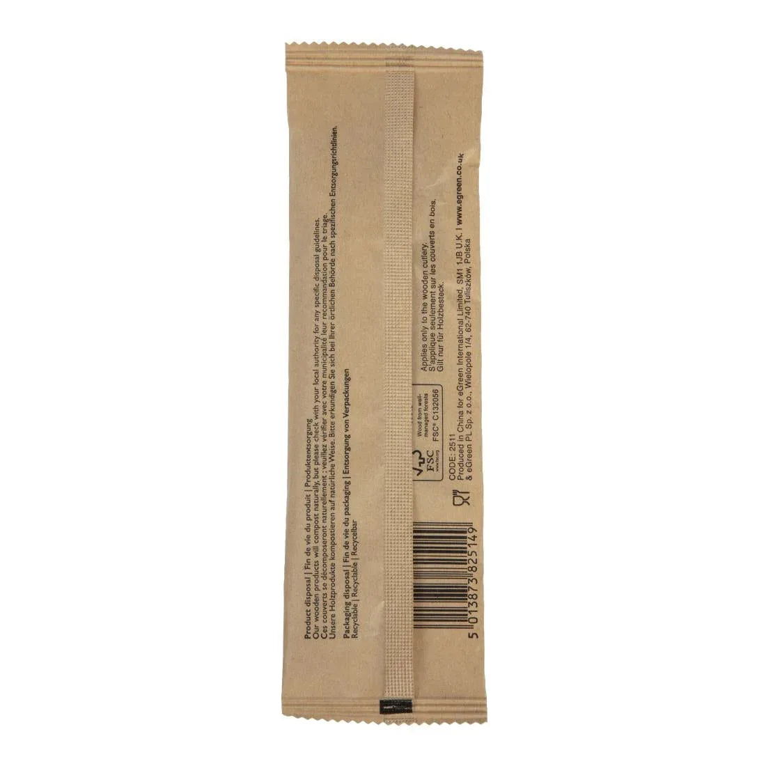 FS168 eGreen Individually Kraft Wrapped 4-in-1 Wooden Cutlery Set (Pack of 250) - JD Catering Equipment Solutions Ltd