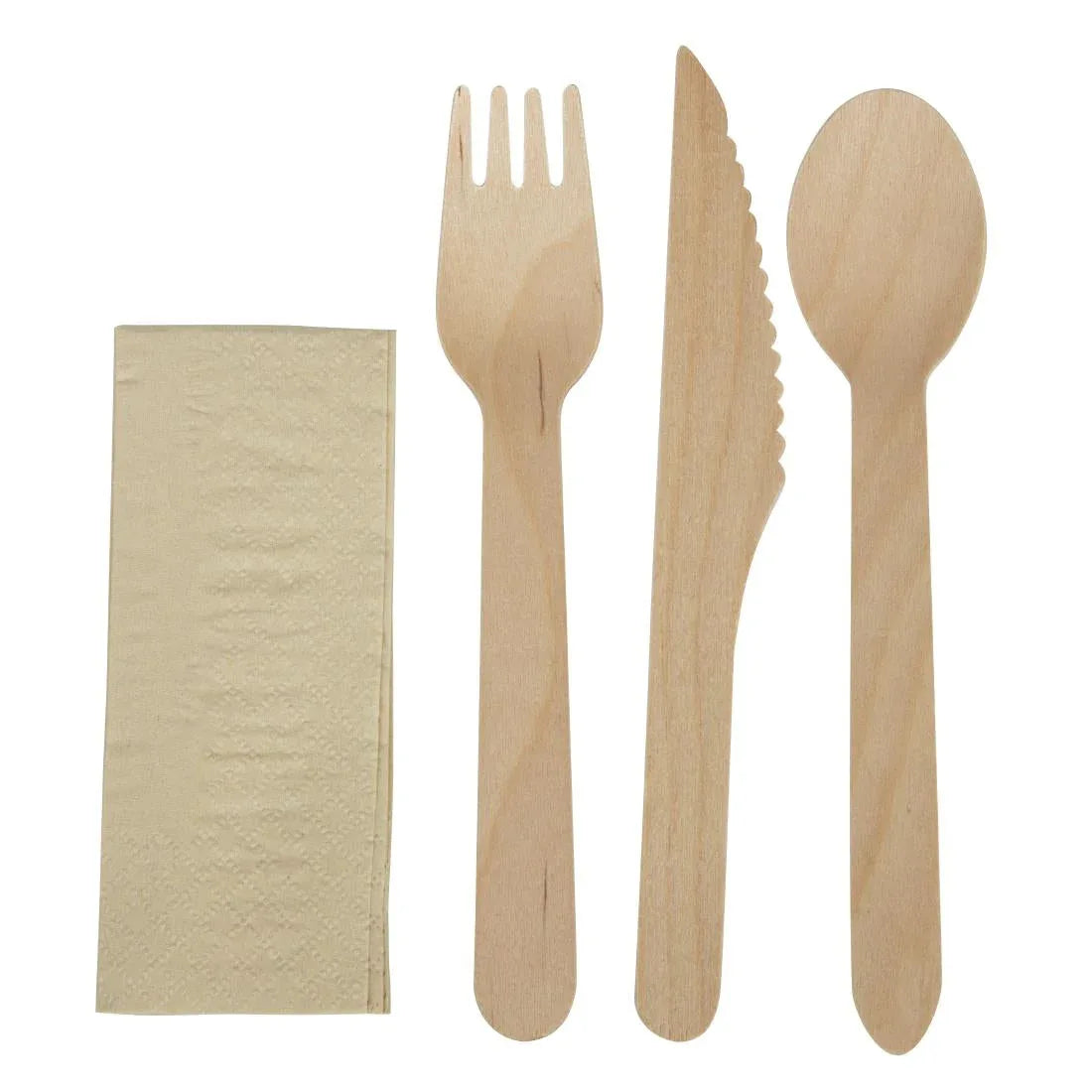 FS168 eGreen Individually Kraft Wrapped 4-in-1 Wooden Cutlery Set (Pack of 250) - JD Catering Equipment Solutions Ltd